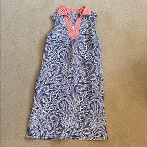 J. McLaughlin size small sBlue and White Floral Sleeveless  with peach Collar